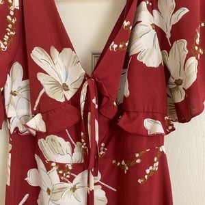 Brand new long red printed dress